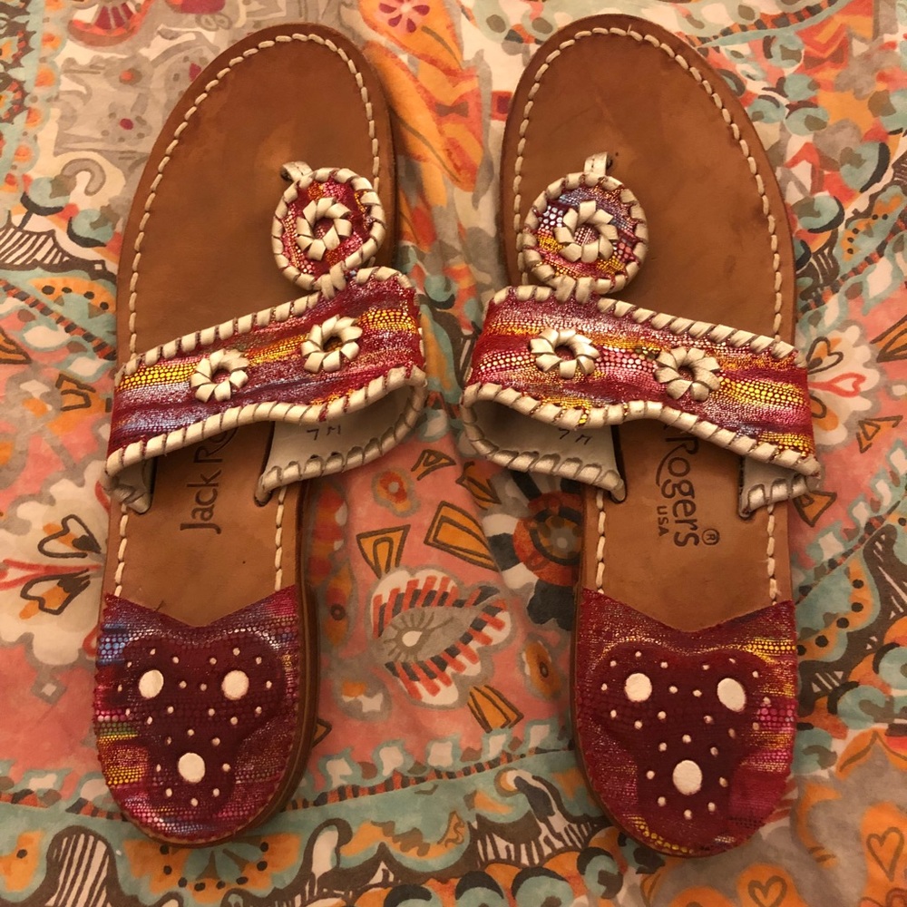 Jack Rogers red/rainbow Sz 7 VGUC